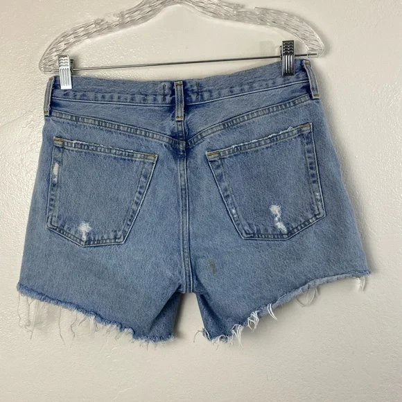 AGOLDE Parker Long Distressed Button Fly Blue Shorts Women’s size 28 - Picture 14 of 15